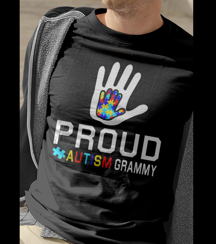 Proud Autism Grammy Autism Awareness Puzzle Hand T-Shirt