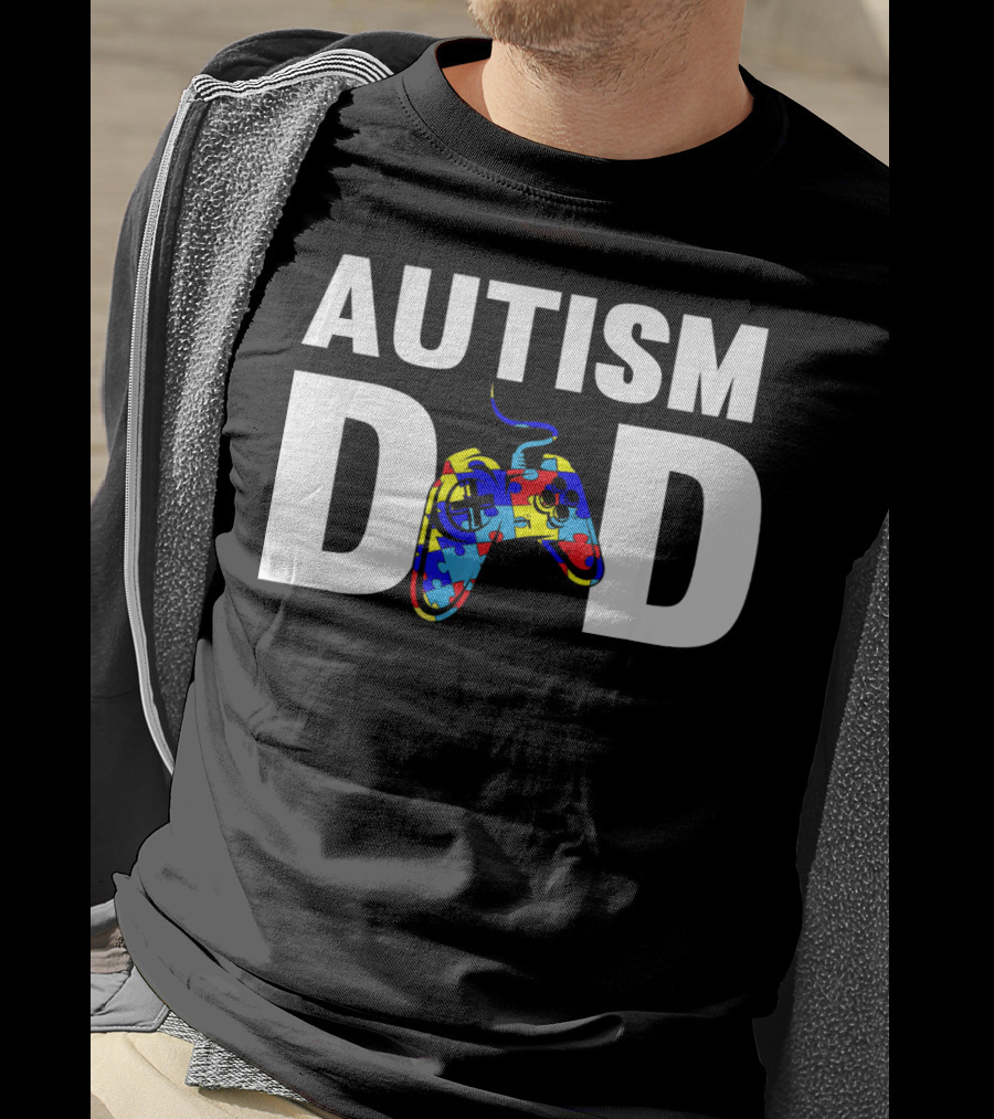 Father's Day Gamer Autism Dad Awareness Controller Puzzle T-Shirt