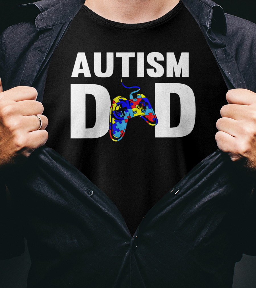 Father's Day Gamer Autism Dad Awareness Controller Puzzle T-Shirt