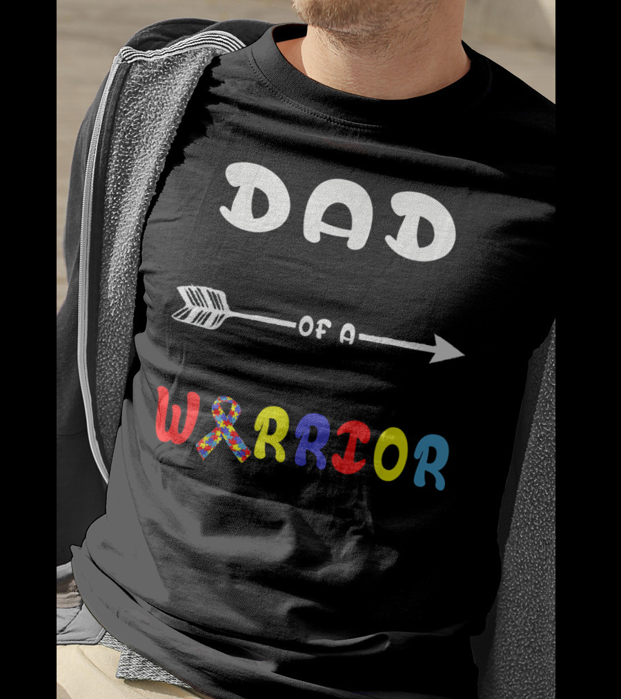 Dad Of A Warrior Autism Awareness Arrow Puzzle T-Shirt