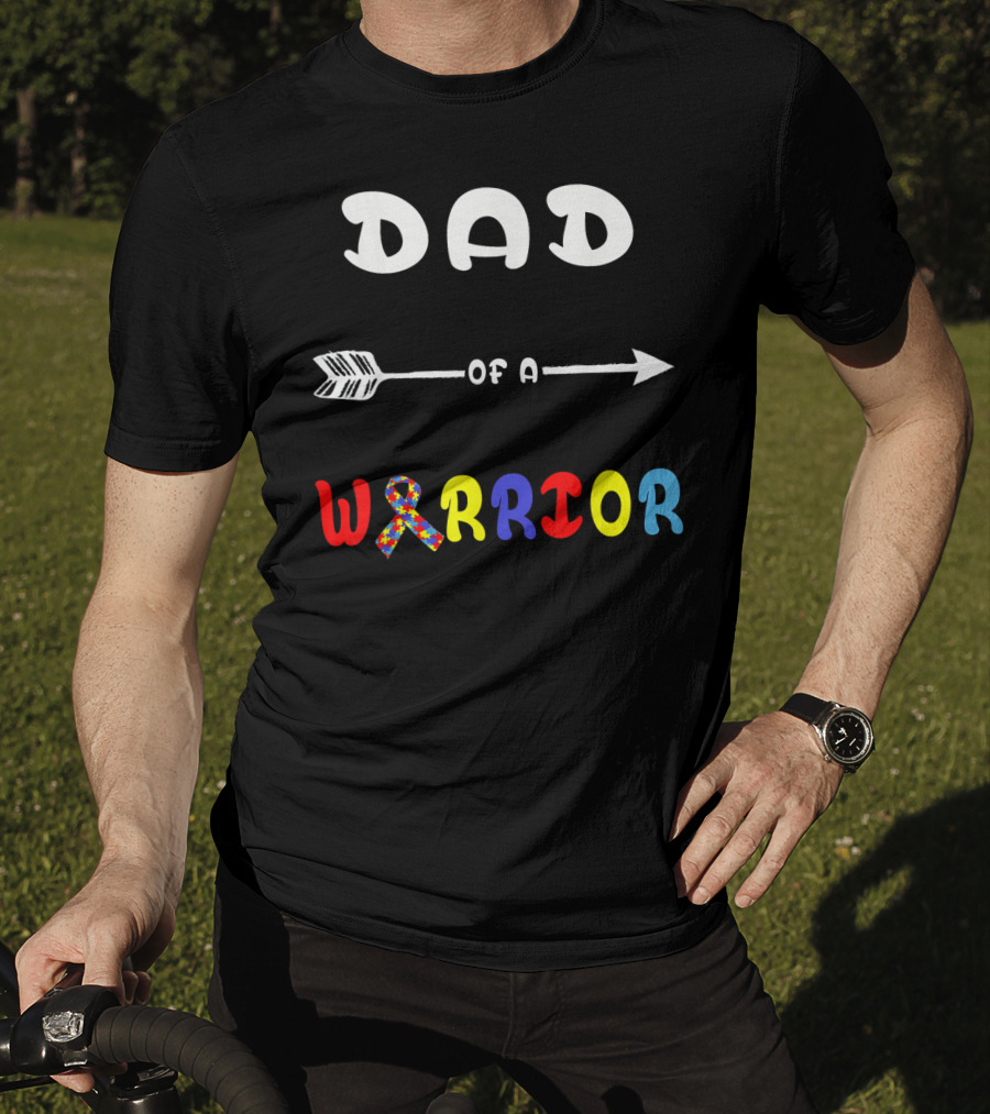 Dad Of A Warrior Autism Awareness Arrow Puzzle T-Shirt