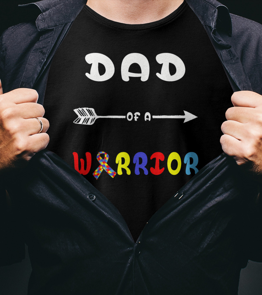 Dad Of A Warrior Autism Awareness Arrow Puzzle T-Shirt