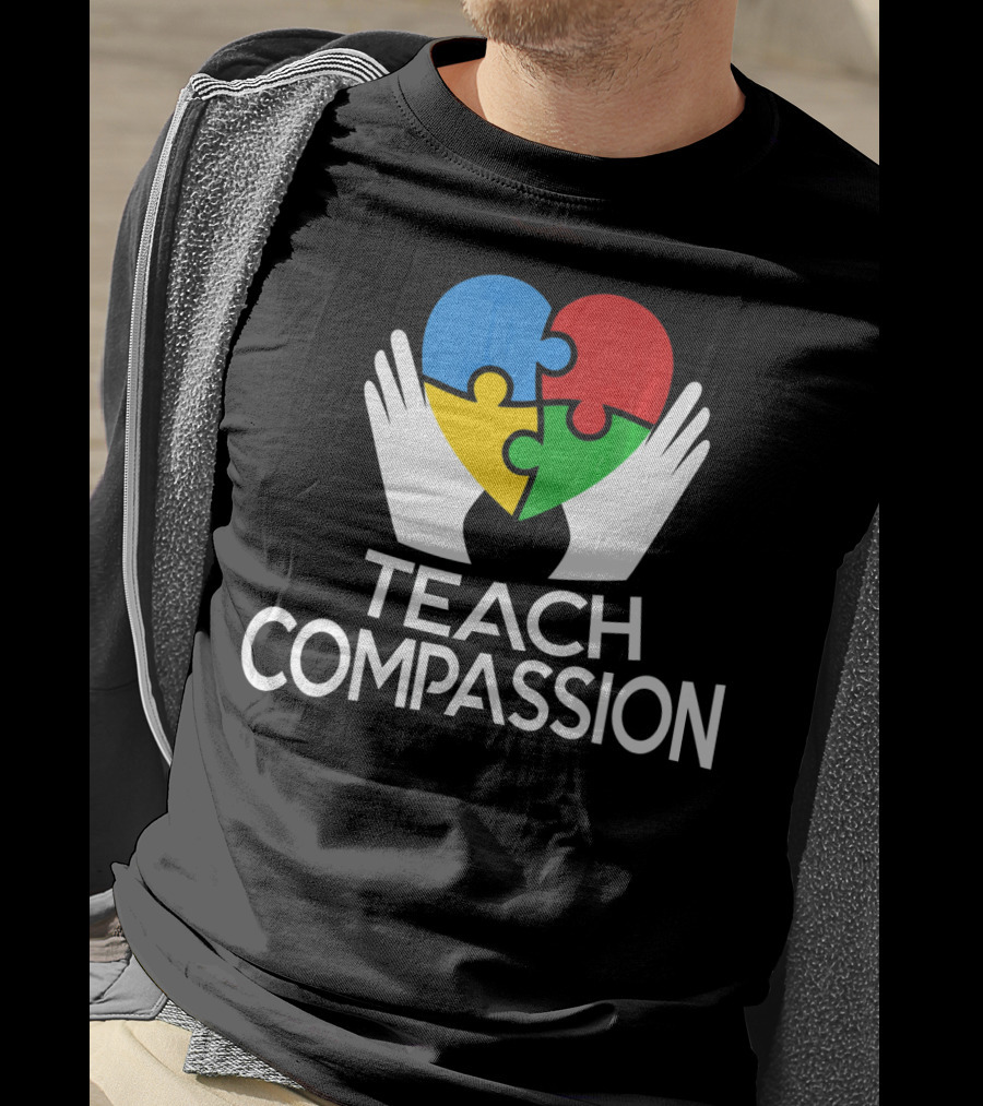 Teach Compassion Heart Puzzle Autism Awareness T-Shirt
