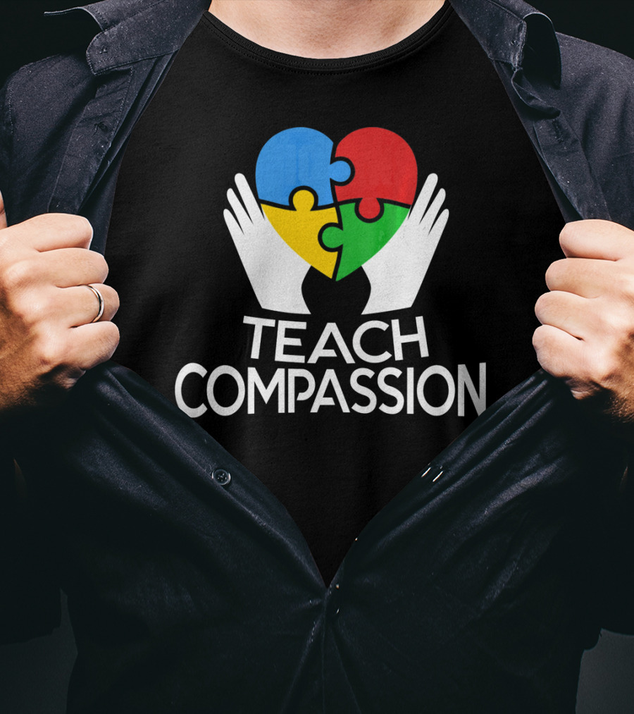 Teach Compassion Heart Puzzle Autism Awareness T-Shirt