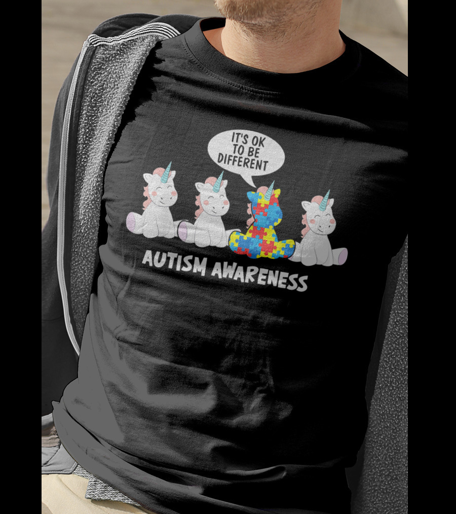 Autism Awareness Unicorn It's OK To Be Different Puzzle Piece T-Shirt