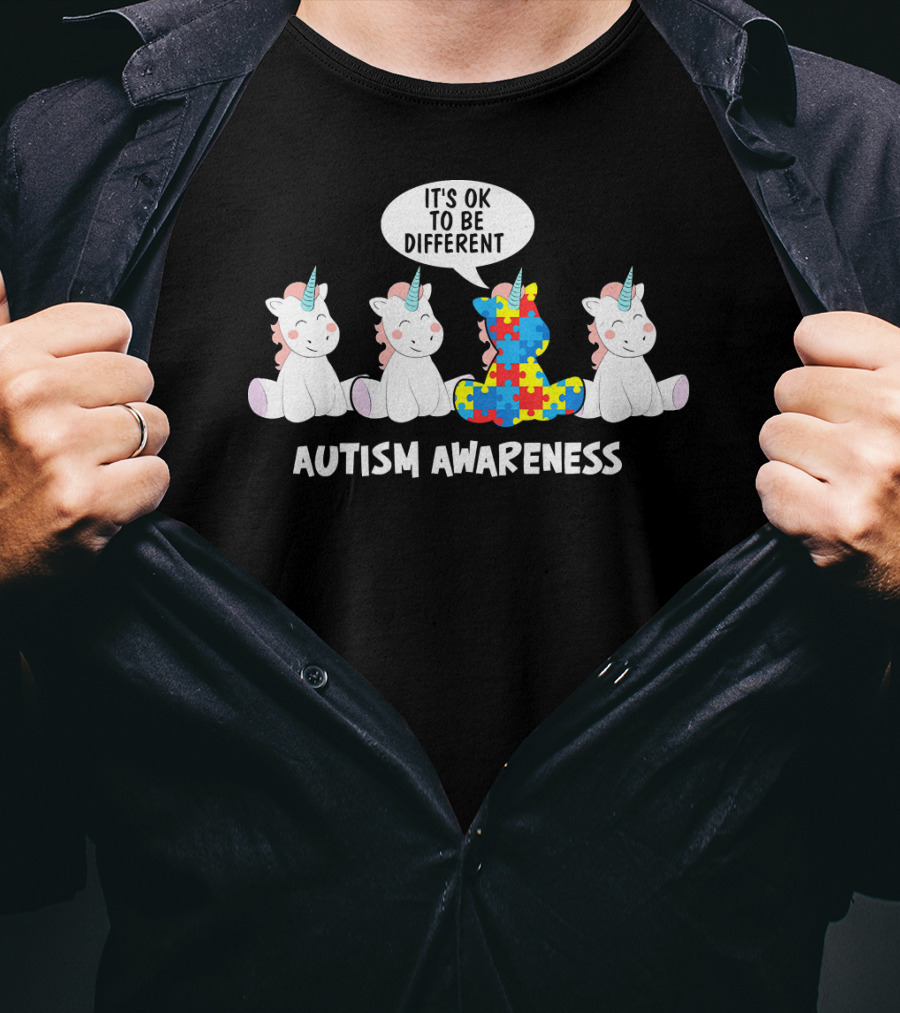 Autism Awareness Unicorn It's OK To Be Different Puzzle Piece T-Shirt