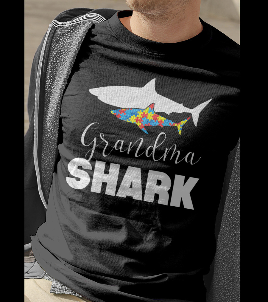 Grandma Shark Puzzle Piece Autism Awareness T-Shirt