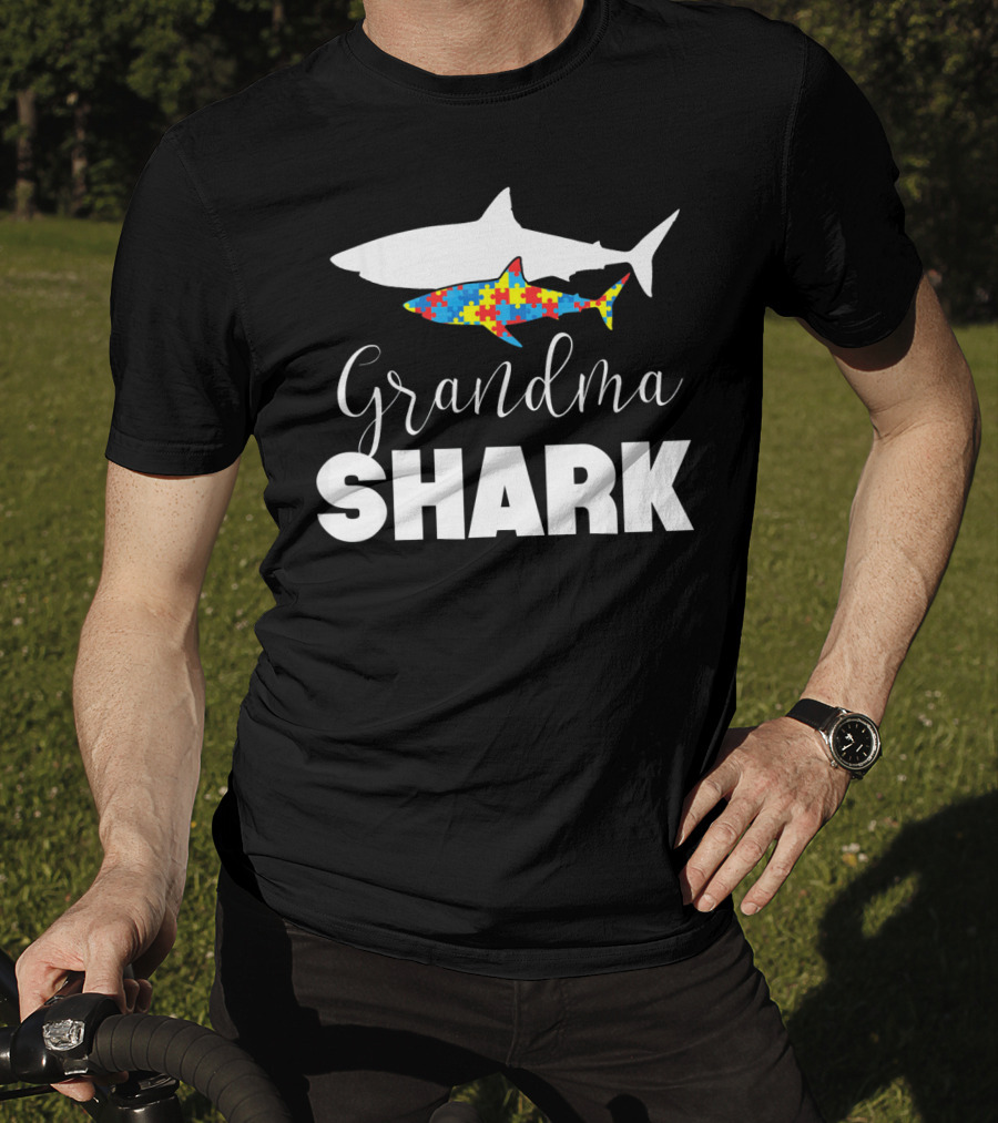 Grandma Shark Puzzle Piece Autism Awareness T-Shirt