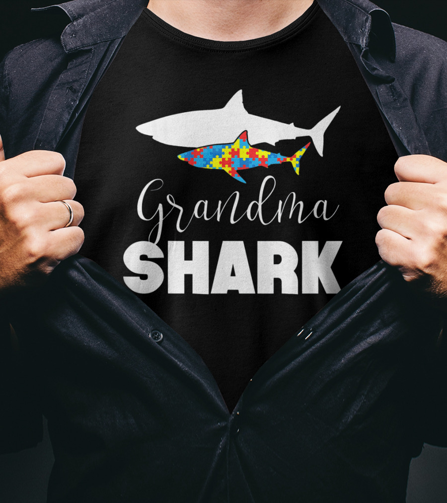 Grandma Shark Puzzle Piece Autism Awareness T-Shirt