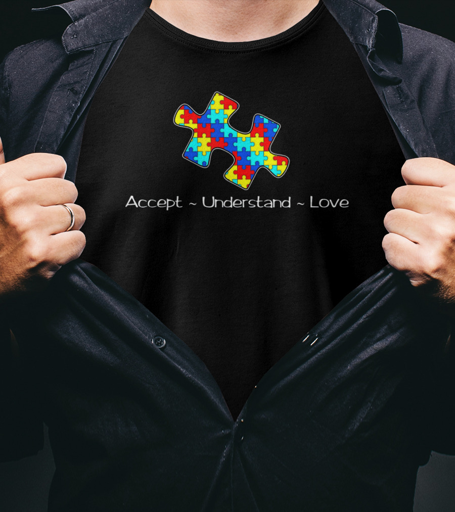 Accept Understand Love Autism Awareness Puzzle T-Shirt