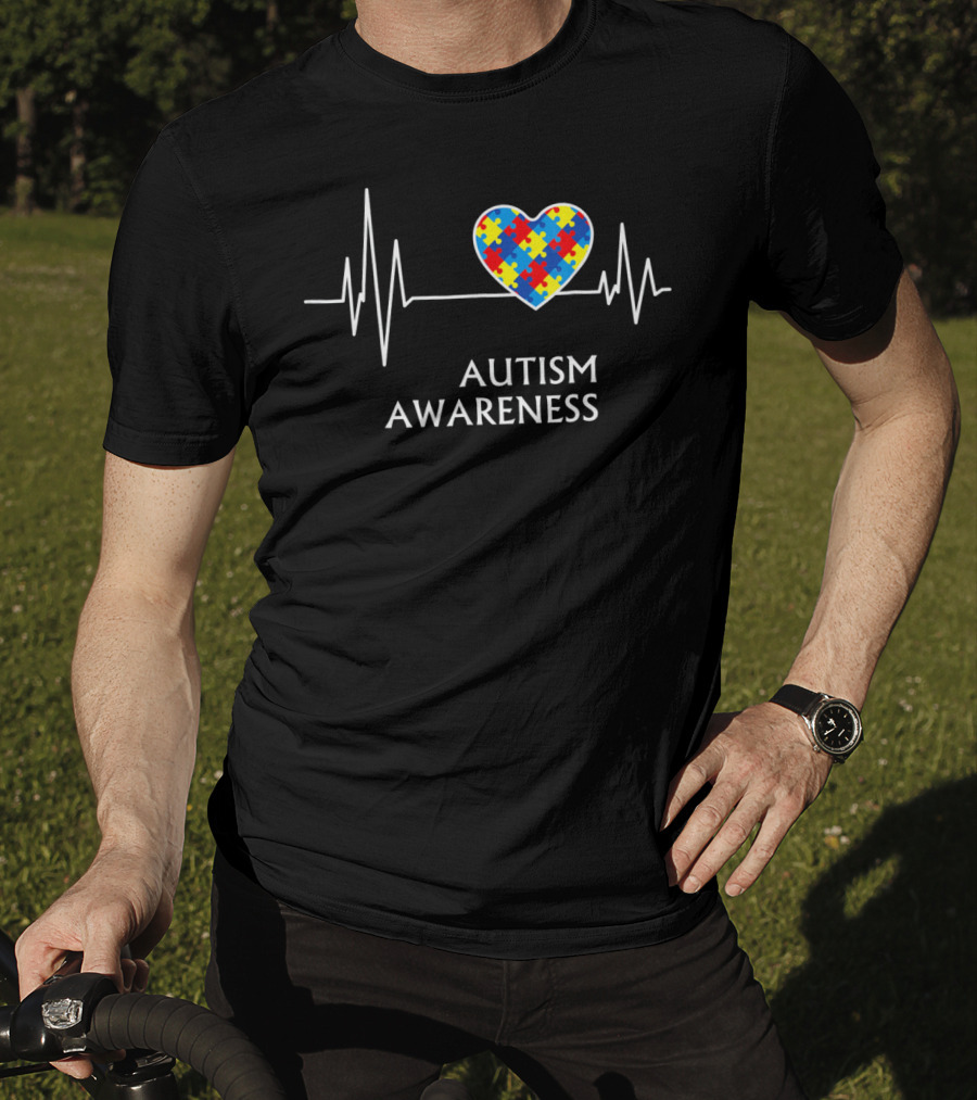 Autism Awareness Heart Puzzle With Heartbeat T-Shirt