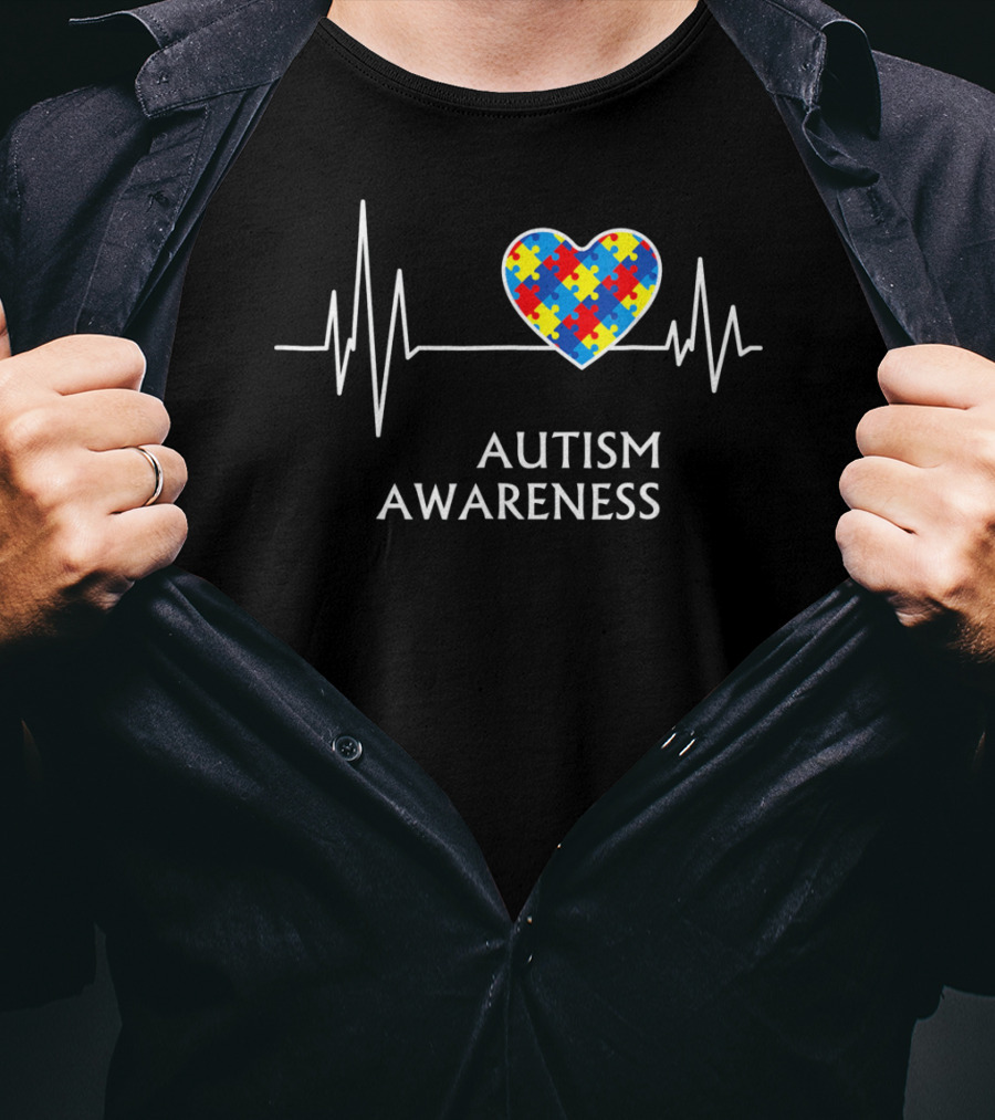 Autism Awareness Heart Puzzle With Heartbeat T-Shirt