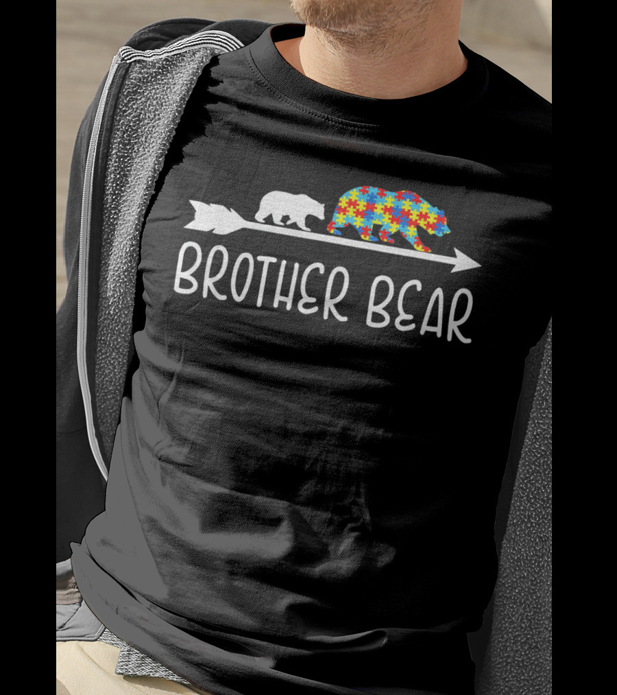 Brother Bear Autism Awareness Puzzle Bear Arrow T-Shirt