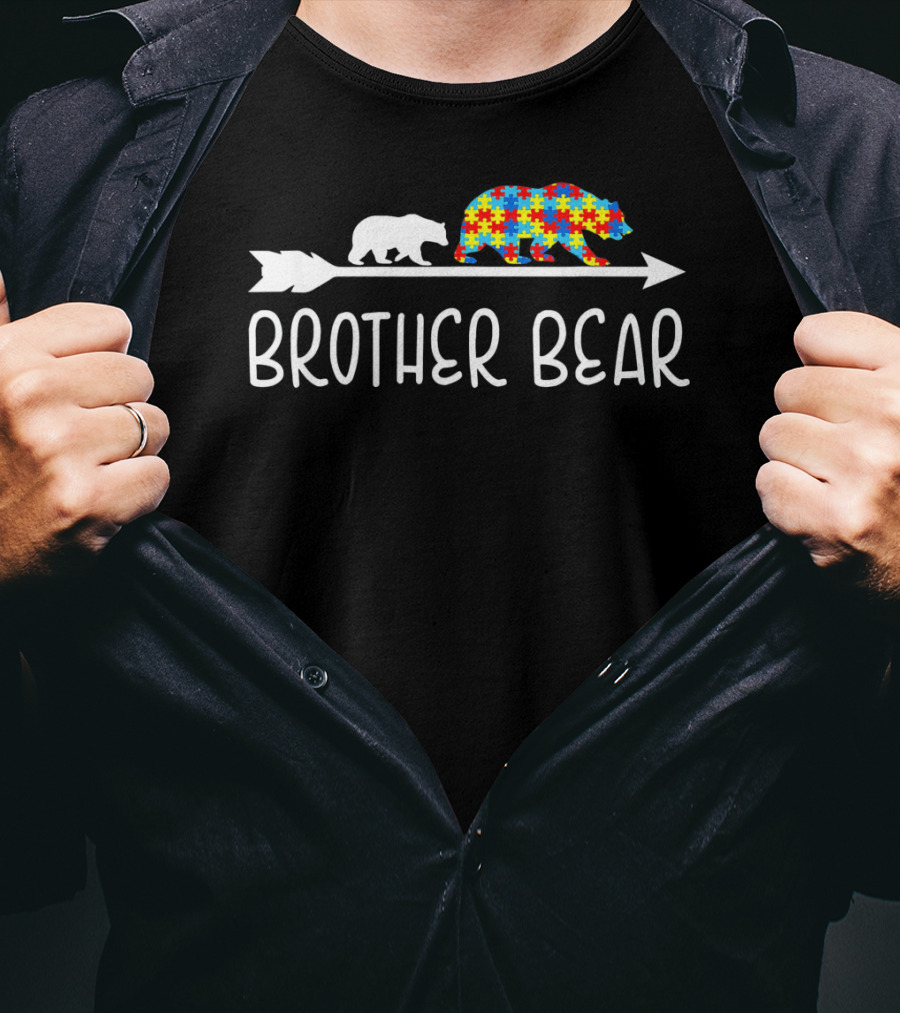 Brother Bear Autism Awareness Puzzle Bear Arrow T-Shirt