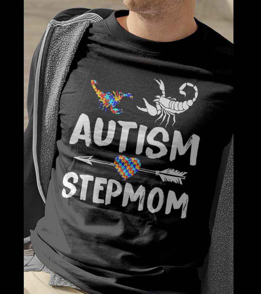 Scorpion Autism Stepmom Love Heart Puzzle Arrow T-Shirt