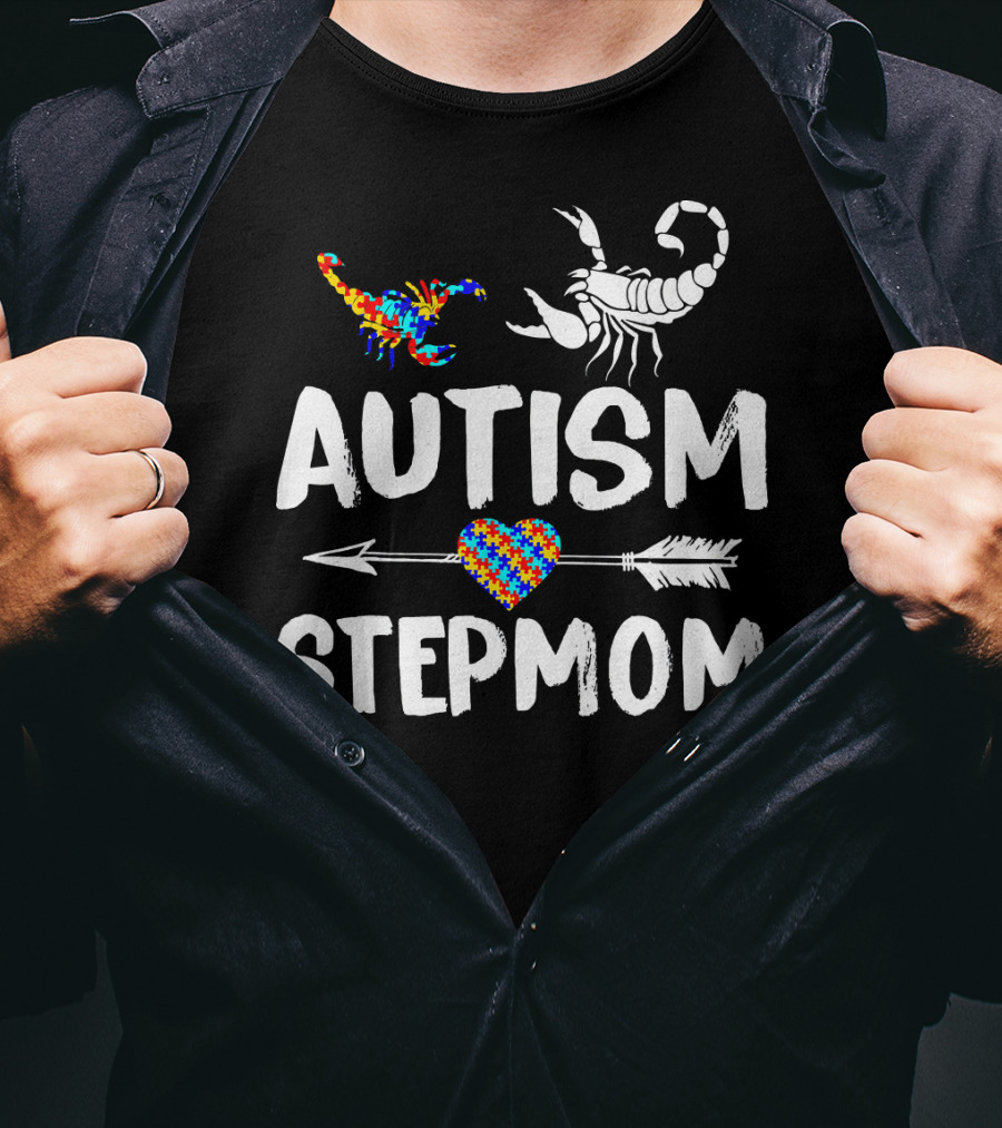Scorpion Autism Stepmom Love Heart Puzzle Arrow T-Shirt