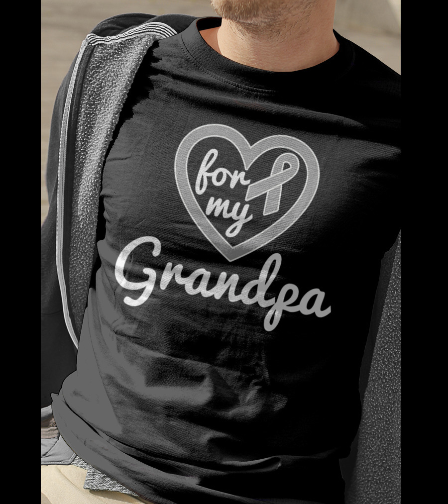For My Grandpa Brain Cancer Awareness Ribbon Heart T-Shirt