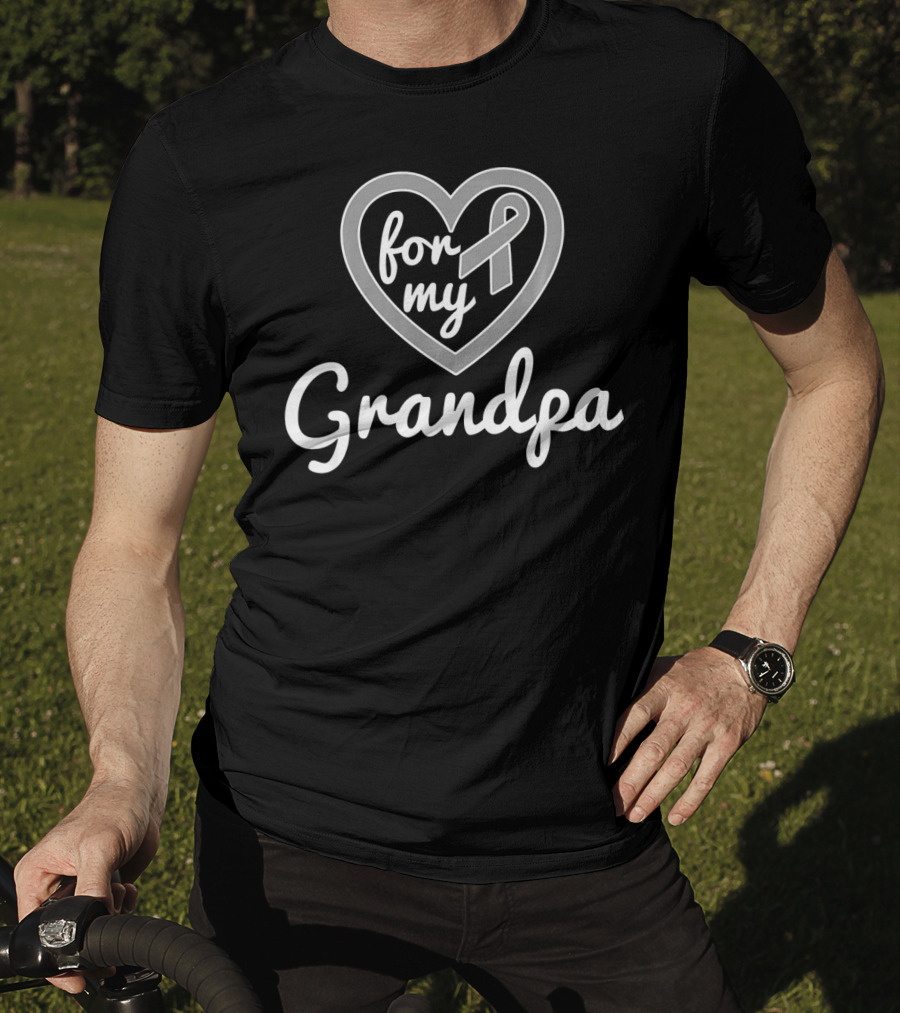 For My Grandpa Brain Cancer Awareness Ribbon Heart T-Shirt