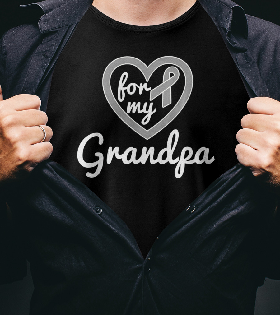 For My Grandpa Brain Cancer Awareness Ribbon Heart T-Shirt