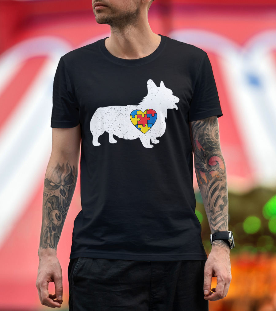 Corgi Puzzle Heart Autism Awareness T-Shirt
