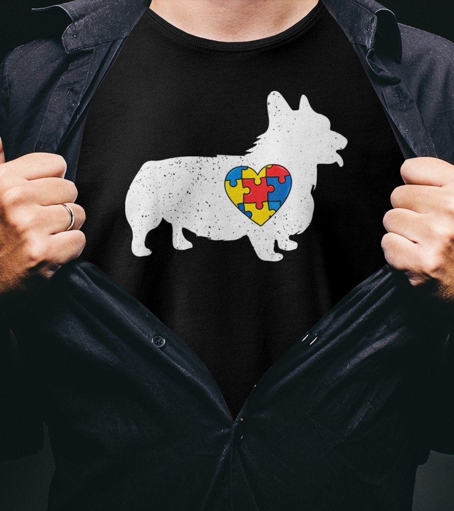 Corgi Puzzle Heart Autism Awareness T-Shirt