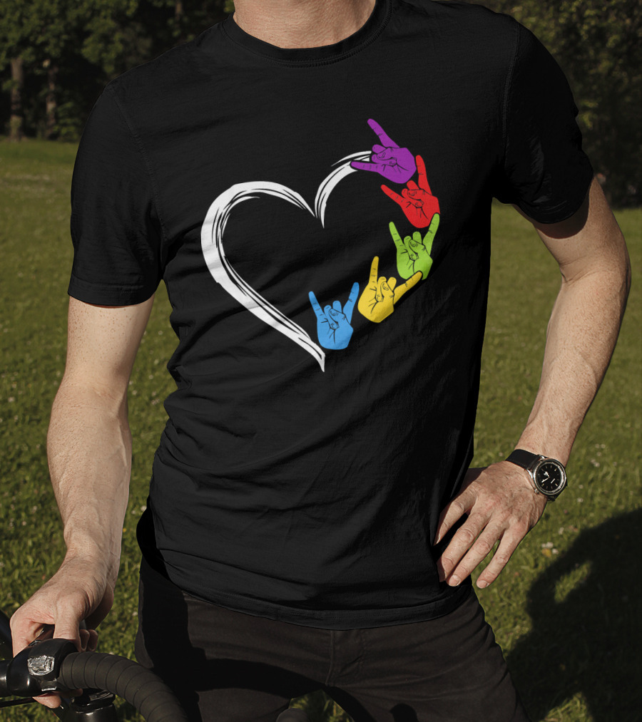 Kids Heart Love Colorful Hand Sign Language Rock T-Shirt