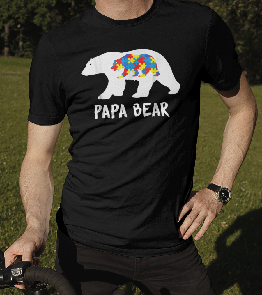 Papa Bear White Bear With Puzzle Bear Autism T-Shirt