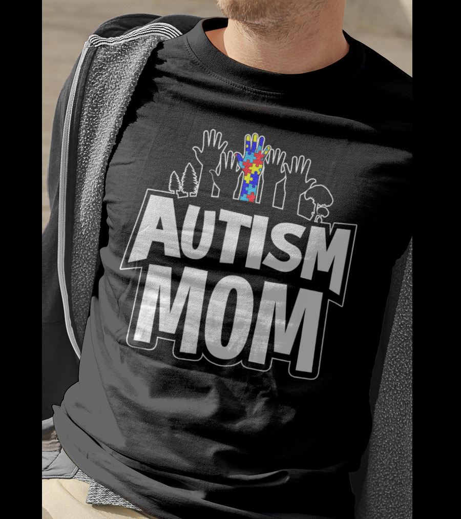 Autism Mom Awareness Puzzle Hands Forest T-Shirt