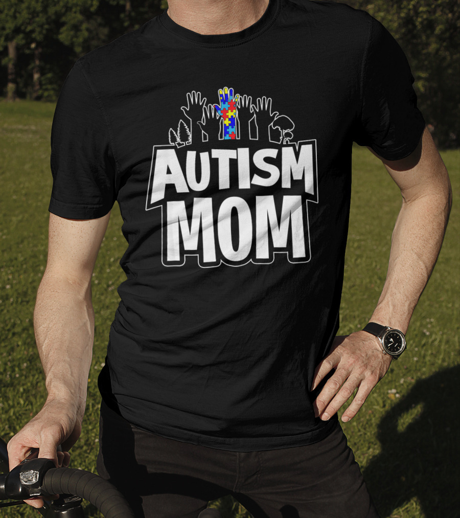 Autism Mom Awareness Puzzle Hands Forest T-Shirt