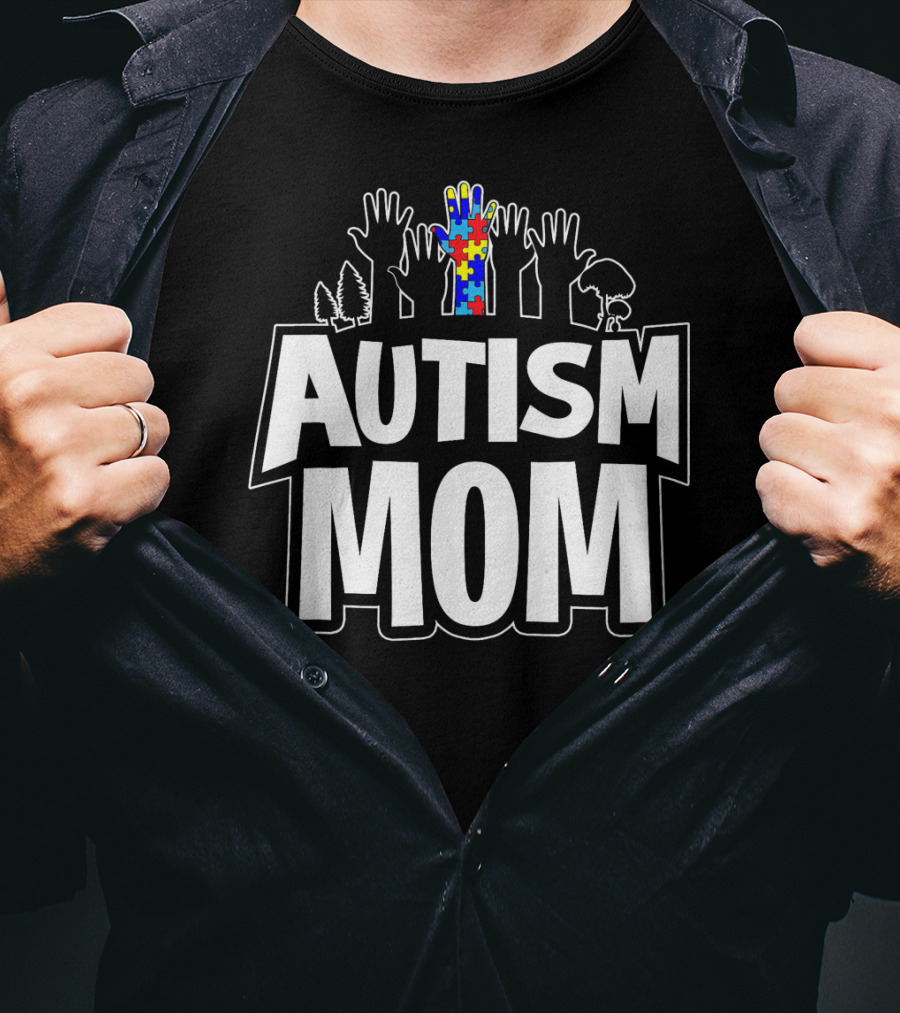 Autism Mom Awareness Puzzle Hands Forest T-Shirt