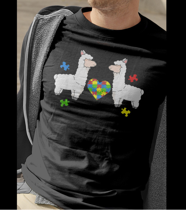 Autism Awareness Llama Puzzle Heart Pieces T-Shirt
