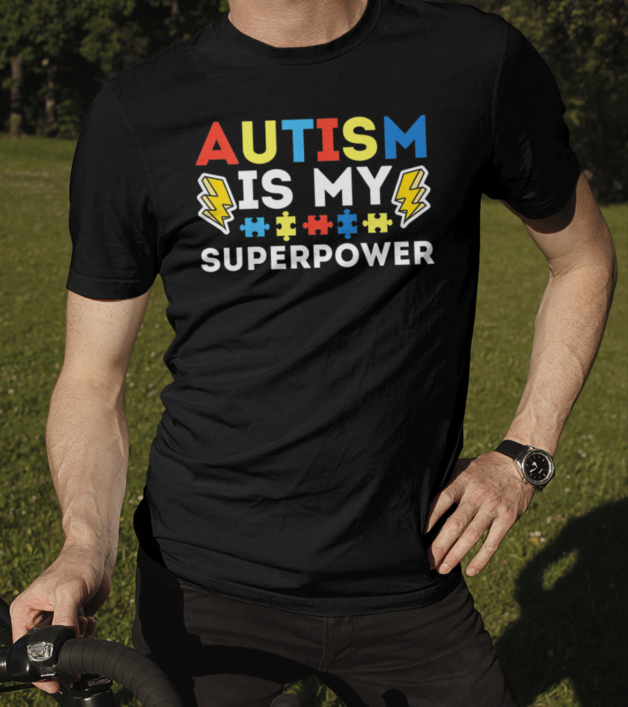 Kids Autism Awareness Autism Is My Superpower Puzzle Lightning T-Shirt