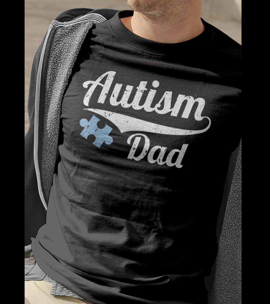 Autism Dad Distressed Mens Puzzle Piece T-Shirt