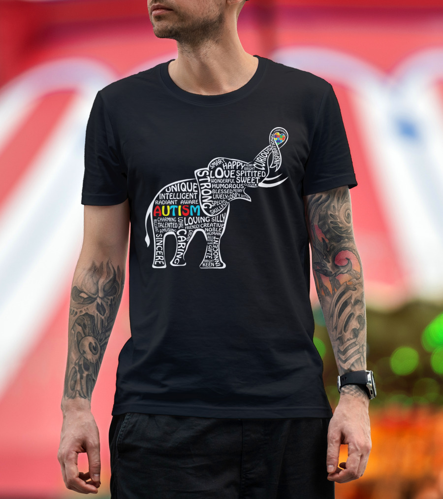 Funny Clever Autism Awareness Elephant Typography T-Shirt