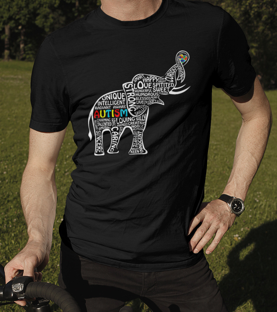 Funny Clever Autism Awareness Elephant Typography T-Shirt
