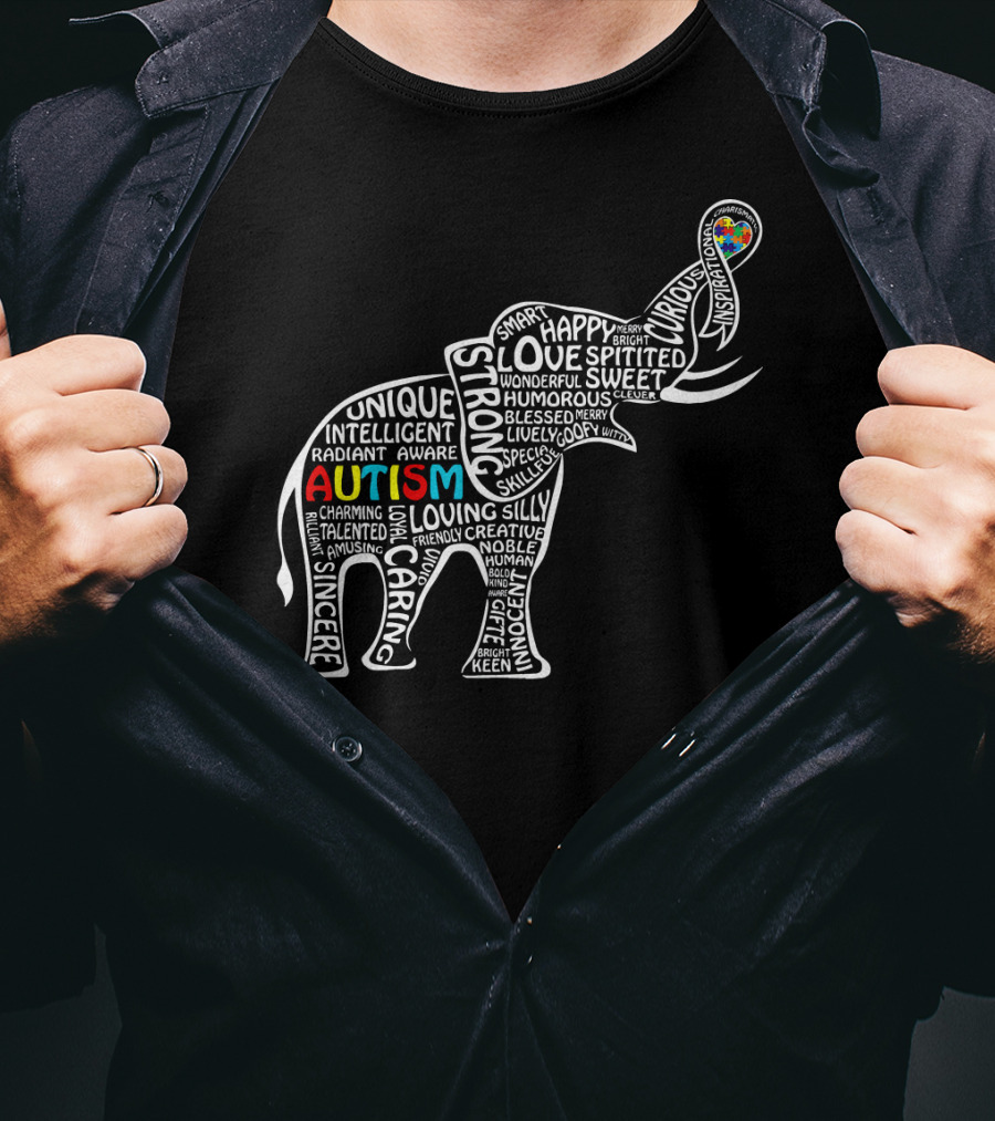 Funny Clever Autism Awareness Elephant Typography T-Shirt