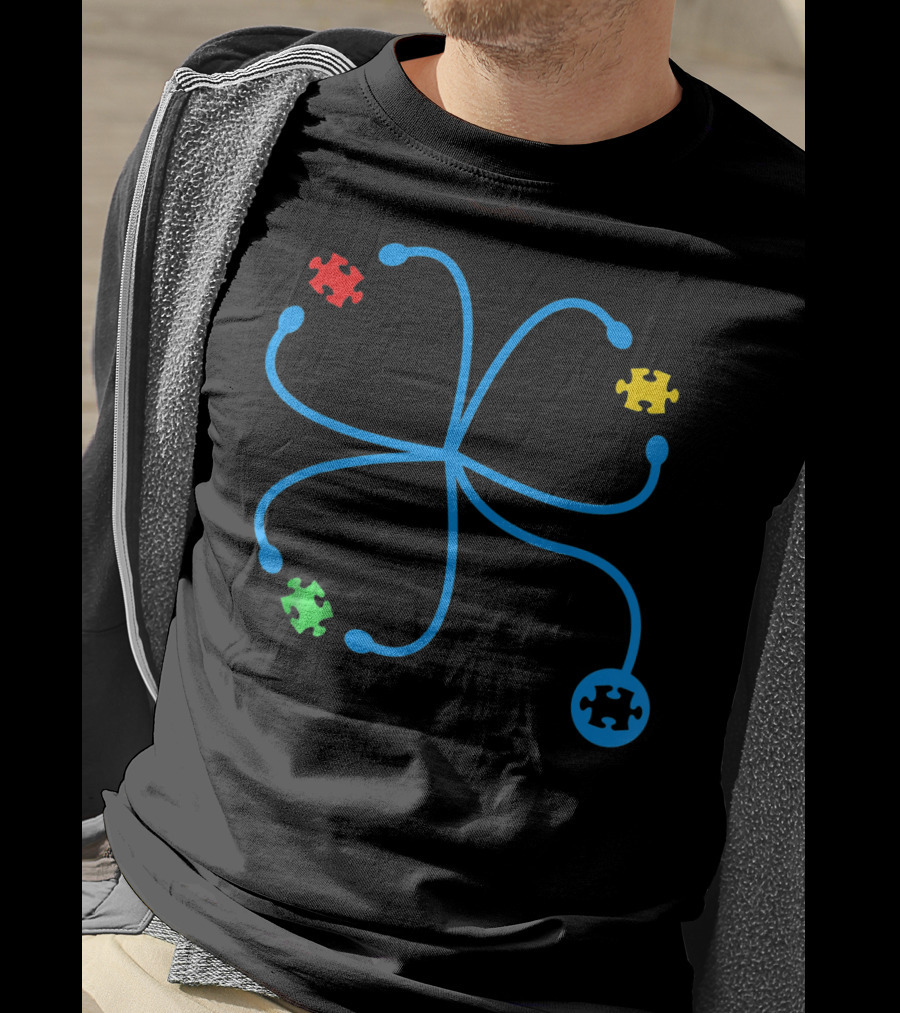 Nurse Autism Awareness Stethoscope Puzzle Piece Connection T-Shirt