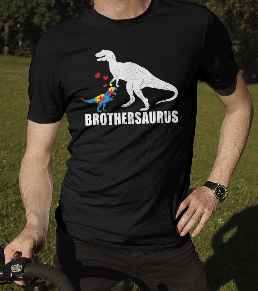 Brothersaurus Dinosaur With Puzzle Pattern For Autism Awareness T-Shirt