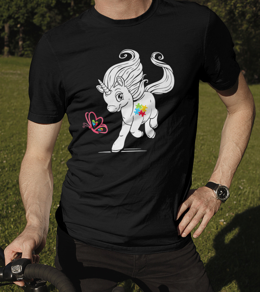 Unicorn Butterfly Autism Puzzle Awareness T-Shirt