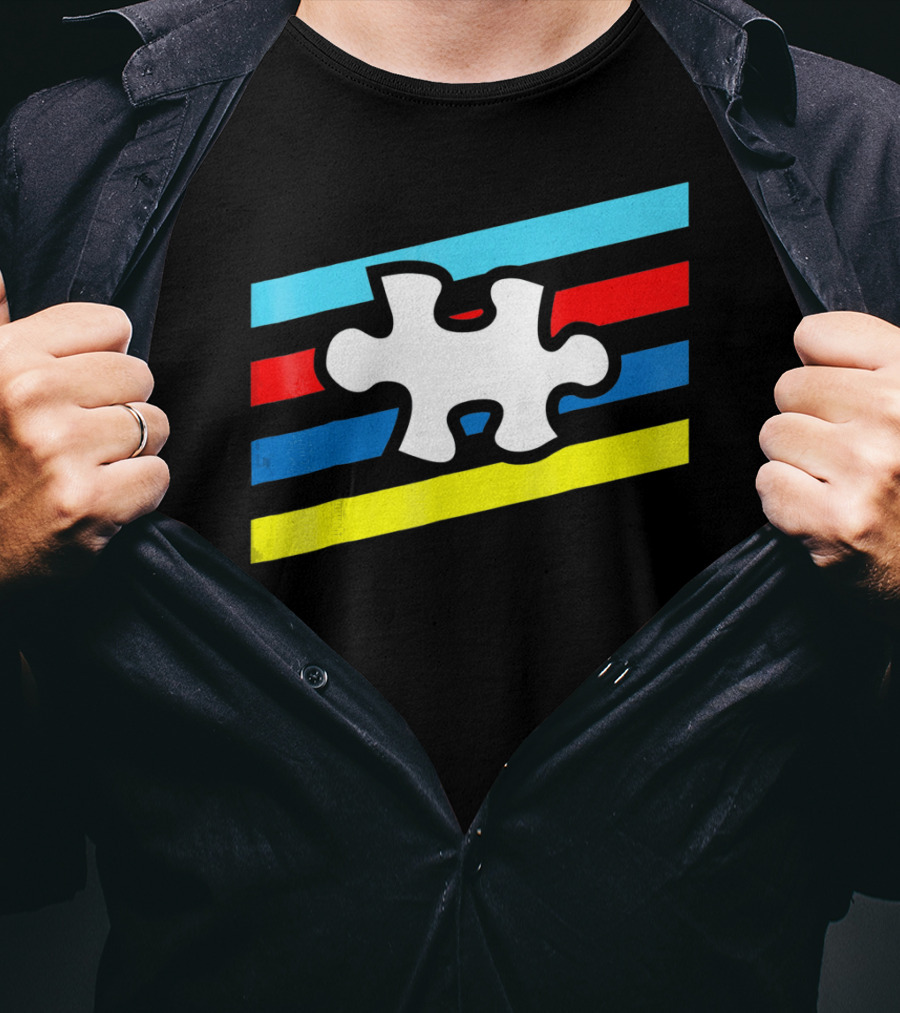 Autism Puzzle Piece Colorful Stripes T-Shirt