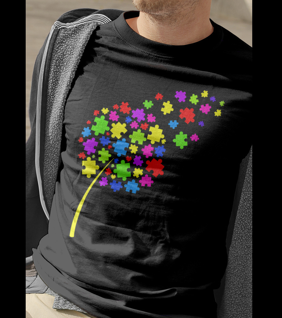 Dandelion Puzzle Pieces Multicolor Autism Awareness T-Shirt