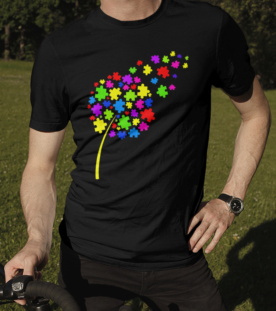 Dandelion Puzzle Pieces Multicolor Autism Awareness T-Shirt