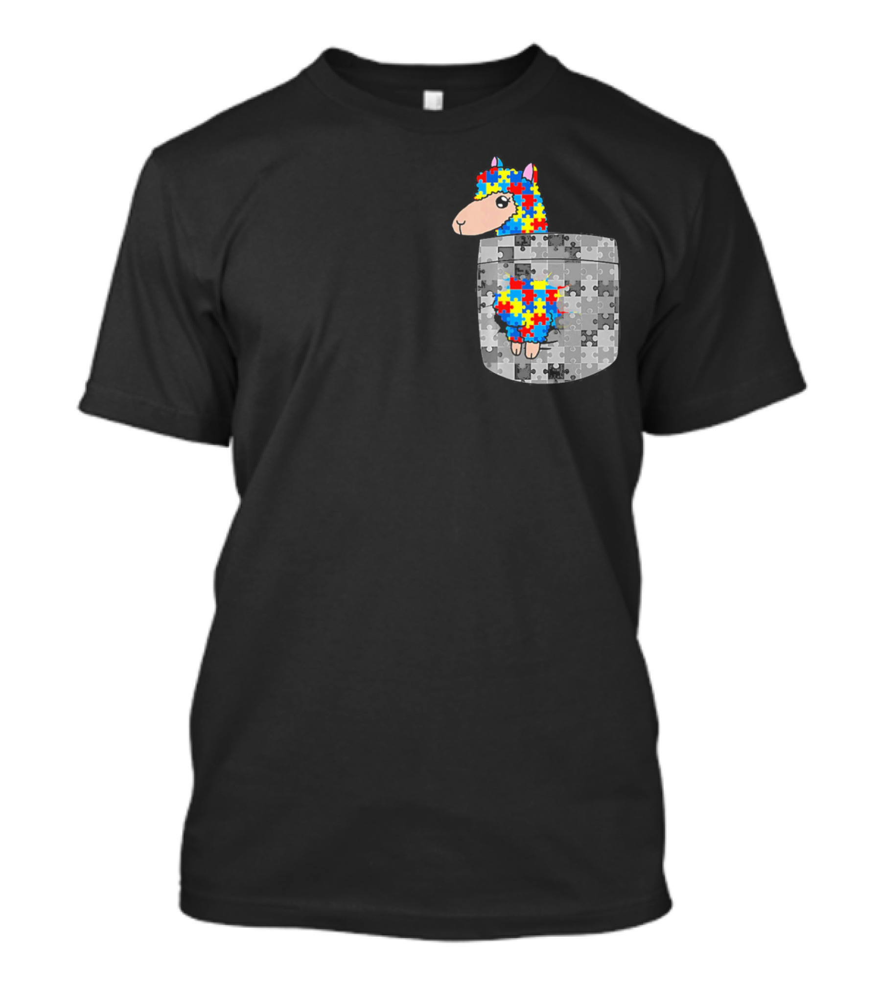 Funny Puzzle Pocket Llama Autism Awareness T-Shirt