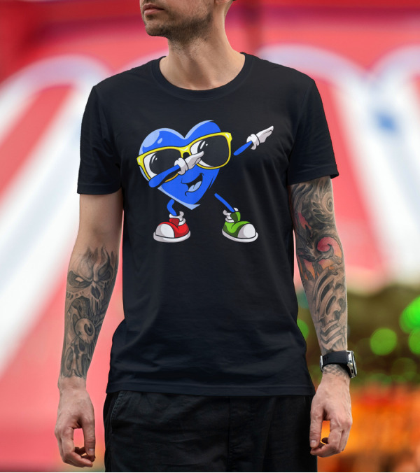 Premium T-Shirt: Autism Awareness Dabbing Blue Heart with Sunglasses in Red and Green Sneakers T-Shirt Autism Awareness Dabbing Blue Heart with Sunglasses in Red and Green Sneakers T-Shirt