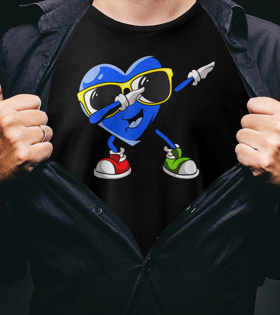 Dabbing Blue Heart Autism Awareness Month T-Shirt