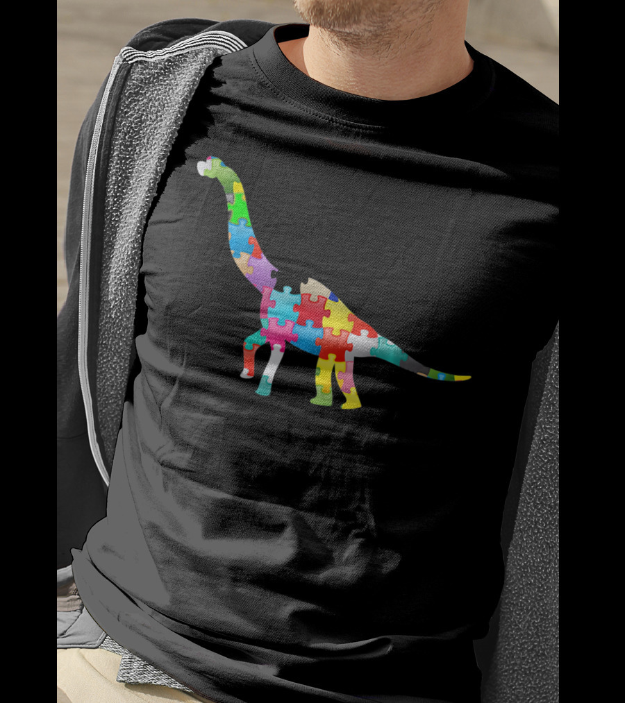 Autism Awareness Dinosaur Colorful Puzzle T-Shirt