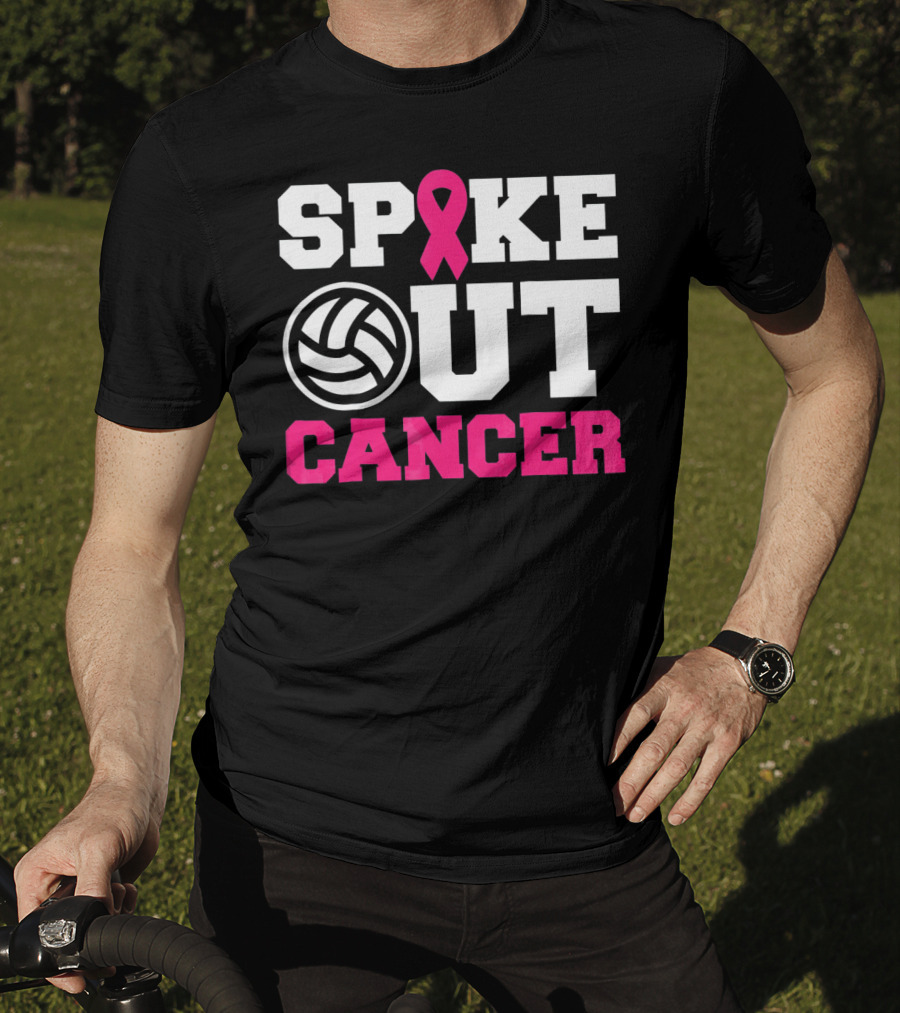 Volleyball Spike Out Cancer Pink Ribbon Breast Cancer Awareness T-Shirt