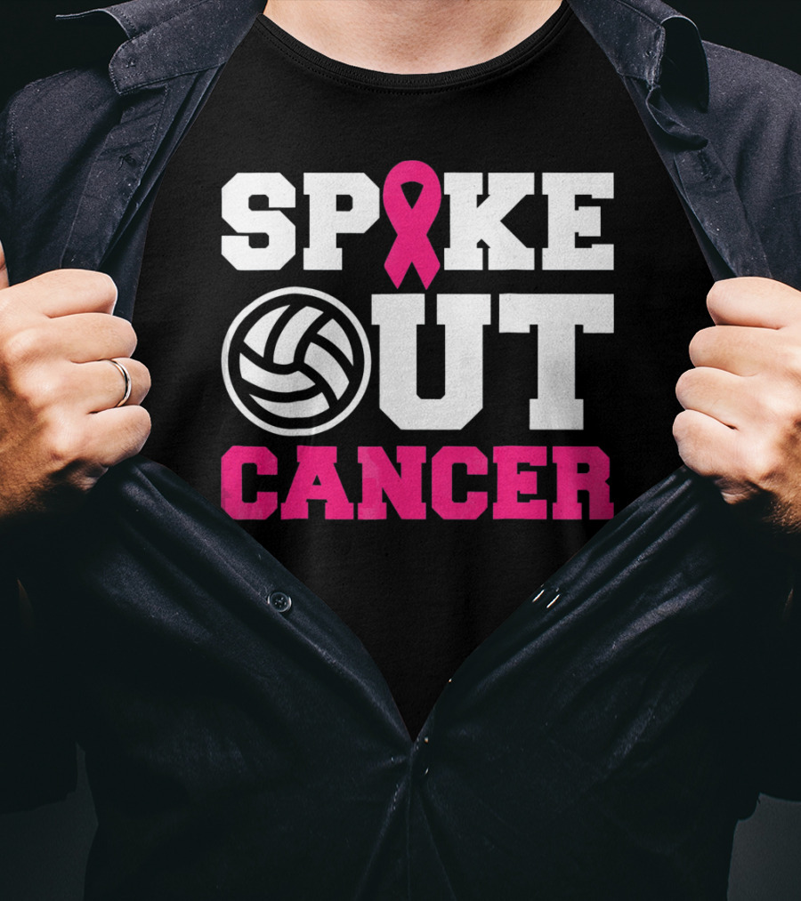 Volleyball Spike Out Cancer Pink Ribbon Breast Cancer Awareness T-Shirt