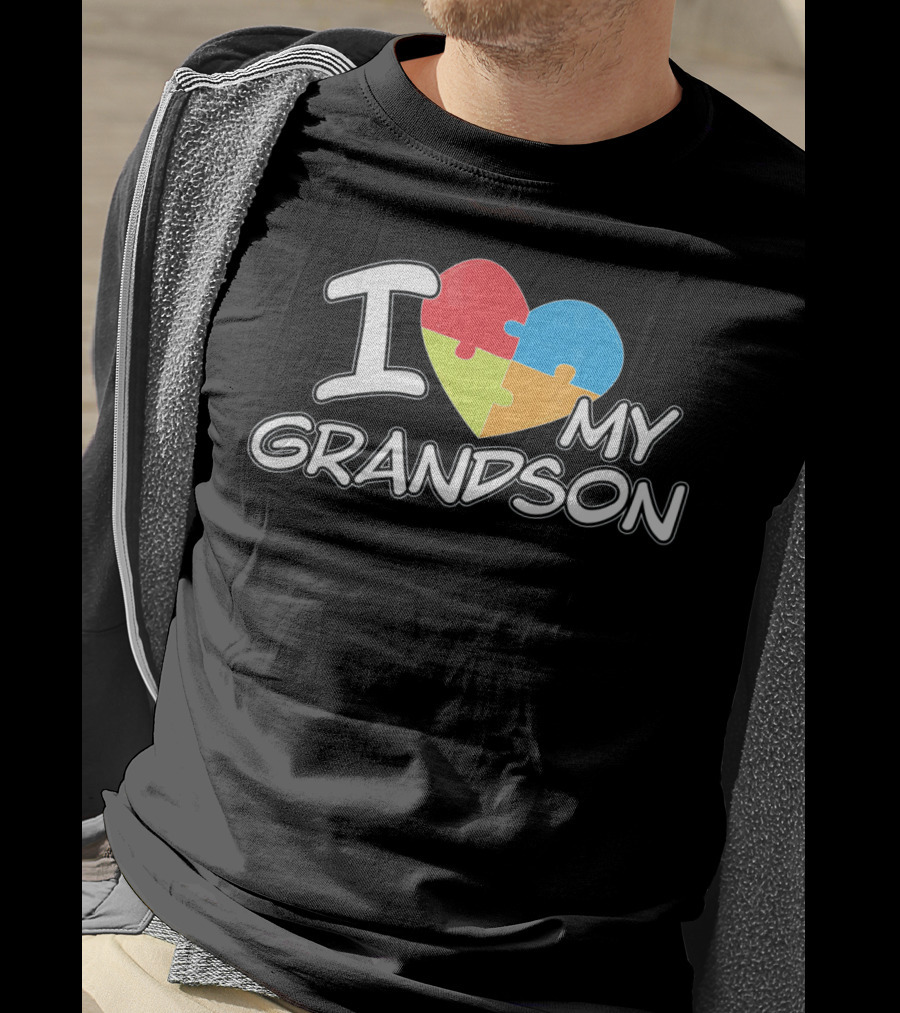 I Love My Grandson Puzzle Heart Autism Awareness T-Shirt