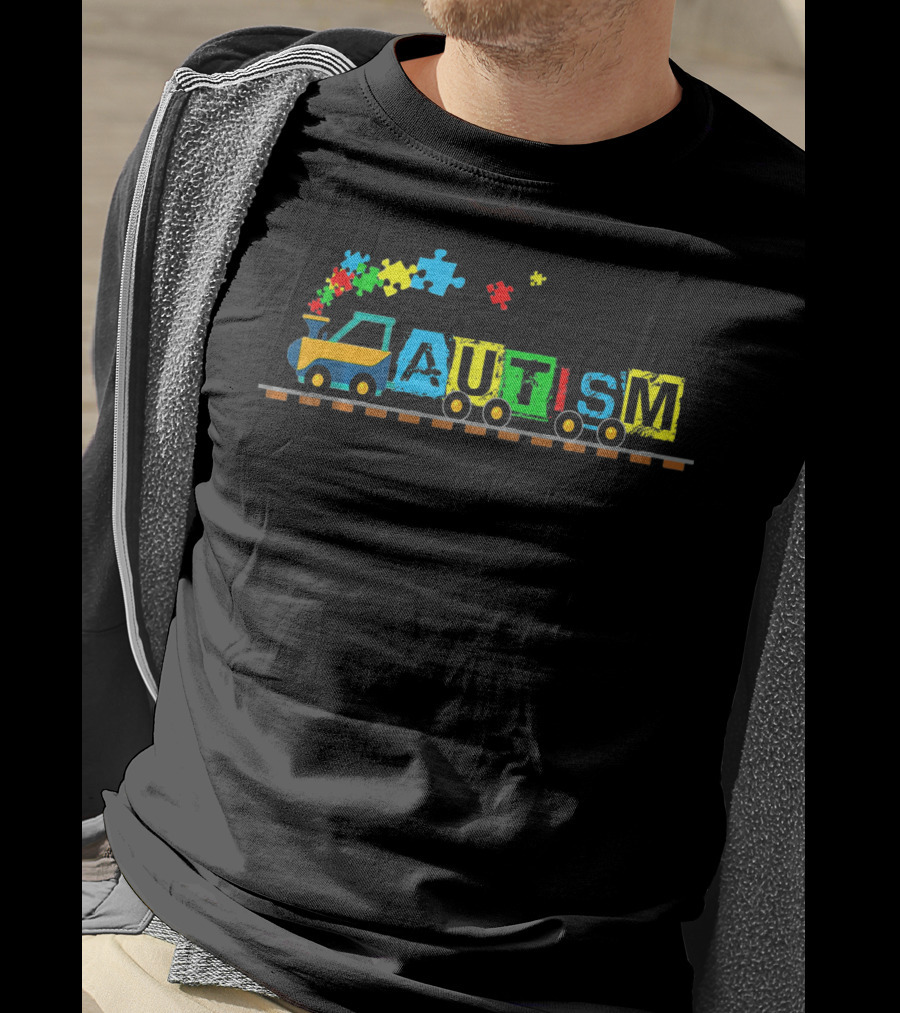 Autism Cute Puzzle Train With Colorful Blocks And Steam T-Shirt